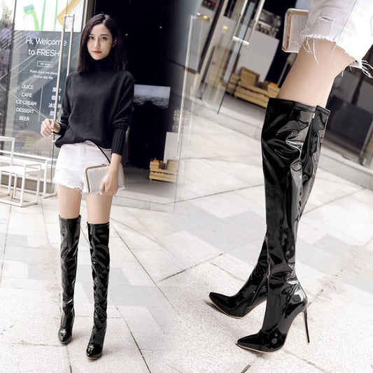 Botas Over the Knee de Cuero Charol con Tacón Alto para Mujer