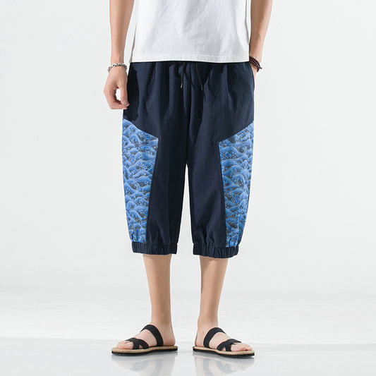 Pantalones Capri de Algodón y Lino Talla Grande