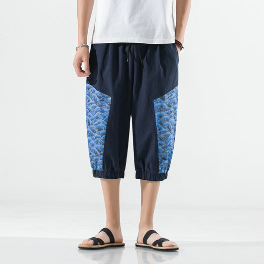 Pantalones Capri de Algodón y Lino Talla Grande