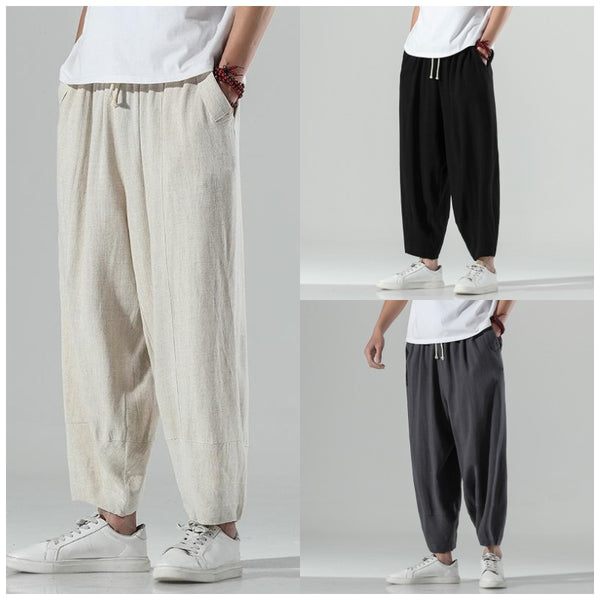 Pantalones Rectos de Algodón y Lino Holgados