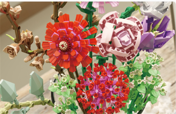 Puzzle de Construcción Ramo de Flores - Juego de Bloques para Armar