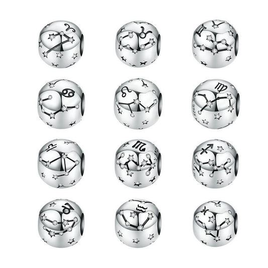 Pulsera DIY con Cuentas de Plata Esterlina de los Doce Signos del Zodiaco