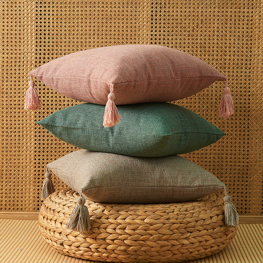 Funda de Almohada de Algodón y Lino con Borlas - Diseño Minimalista Japonés - Image 20