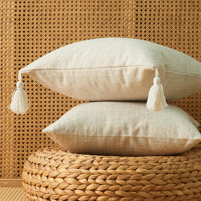 Funda de Almohada de Algodón y Lino con Borlas - Diseño Minimalista Japonés - Image 19