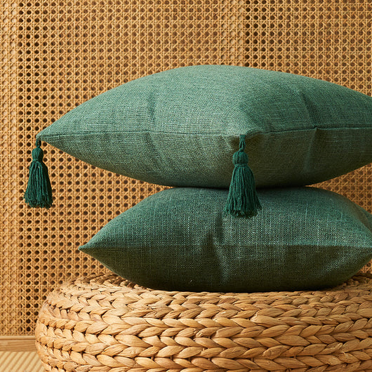 Funda de Almohada de Algodón y Lino con Borlas - Diseño Minimalista Japonés - Image 3