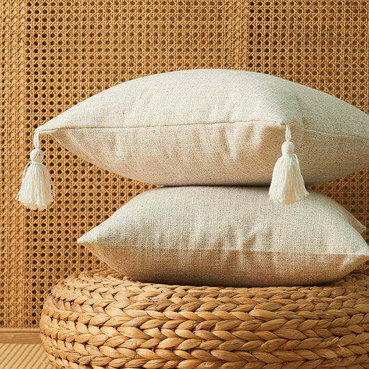 Funda de Almohada de Algodón y Lino con Borlas - Diseño Minimalista Japonés - Image 2
