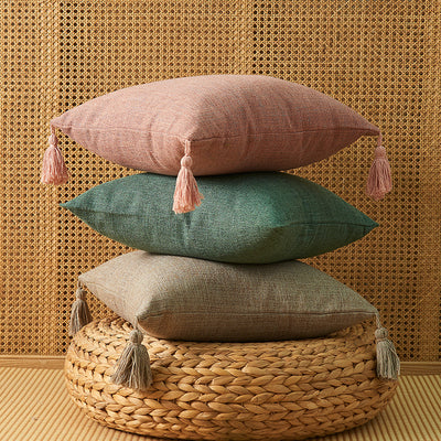 Funda de Almohada de Algodón y Lino con Borlas - Diseño Minimalista Japonés - Image 12