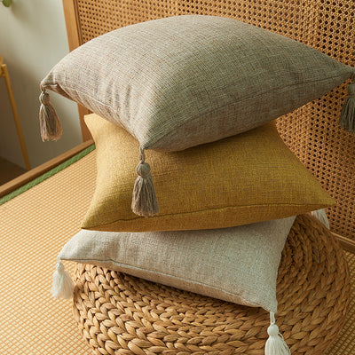 Funda de Almohada de Algodón y Lino con Borlas - Diseño Minimalista Japonés - Image 14