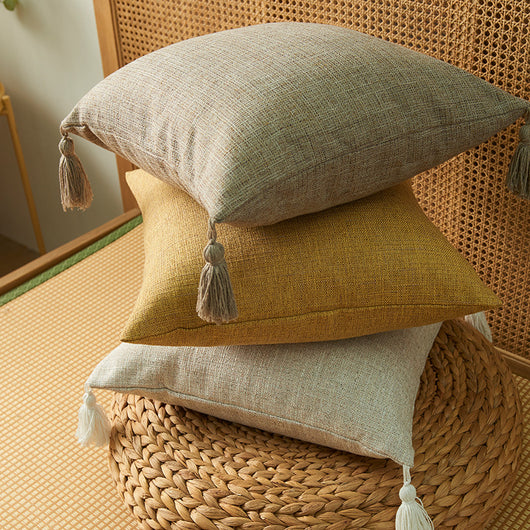Funda de Almohada de Algodón y Lino con Borlas - Diseño Minimalista Japonés - Image 14