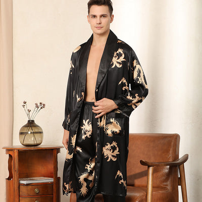 Conjunto de Pijama de Seda Lujo para Hombre - Bata y Pantalón Dos Piezas Talla Grande - Image 8