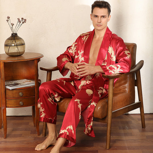 Conjunto de Pijama de Seda Lujo para Hombre - Bata y Pantalón Dos Piezas Talla Grande - Image 2