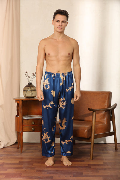 Conjunto de Pijama de Seda Lujo para Hombre - Bata y Pantalón Dos Piezas Talla Grande - Image 5