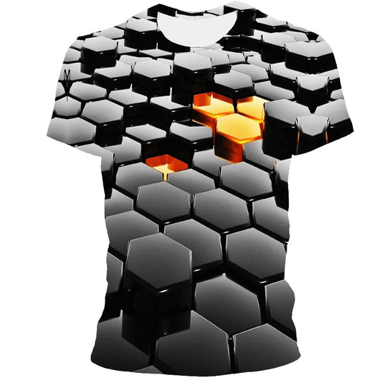 Playera con Estampado Digital de Patrón Geométrico 3D