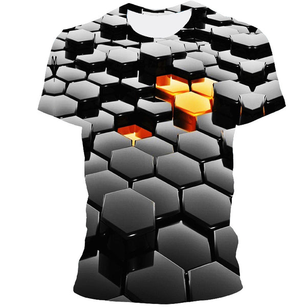 Playera con Estampado Digital de Patrón Geométrico 3D