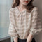 Blusa Cuadros Manga Voluminosa Cuello Redondo Holgada