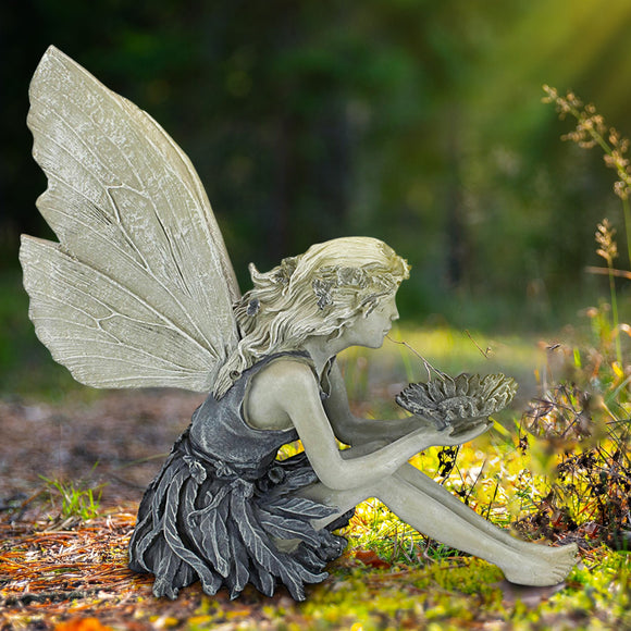 Estatua de Hada Sentada para Jardín - Decoración Resina Artesanal