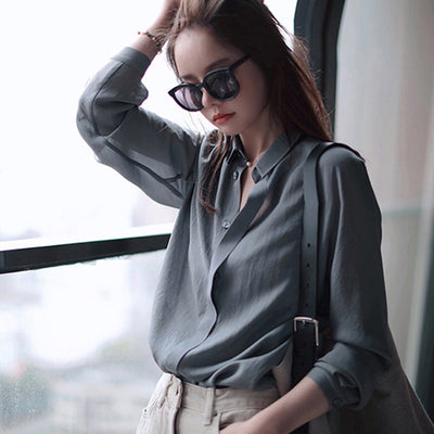 Camisa Suelta Estilo Japonés para Mujer - Diseño Minimalista Hong Kong con Temperamento - Image 6