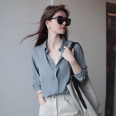 Camisa Suelta Estilo Japonés para Mujer - Diseño Minimalista Hong Kong con Temperamento - Image 9