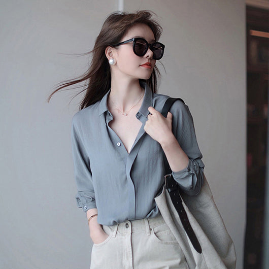 Camisa Suelta Estilo Japonés para Mujer - Diseño Minimalista Hong Kong con Temperamento - Image 9