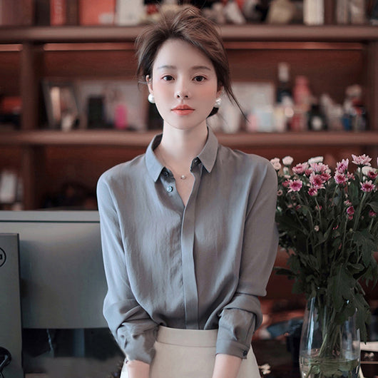 Camisa Suelta Estilo Japonés para Mujer - Diseño Minimalista Hong Kong con Temperamento - Image 10