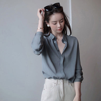 Camisa Suelta Estilo Japonés para Mujer - Diseño Minimalista Hong Kong con Temperamento - Image 8