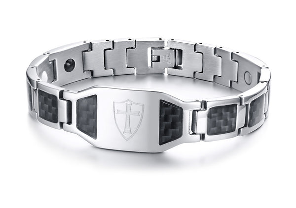 Pulsera Magnética para Hombre en Acero Titanio y Fibra de Carbono
