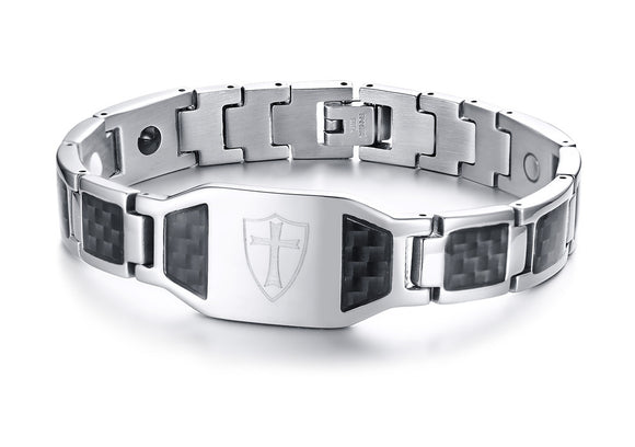 Pulsera Magnética para Hombre en Acero Titanio y Fibra de Carbono