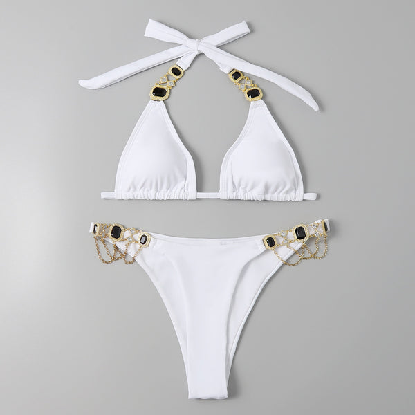 Traje de Baño Bandage Dividido para Mujer con Accesorios Dorados