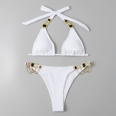 Traje de Baño Bandage Dividido para Mujer con Accesorios Dorados - Image 2