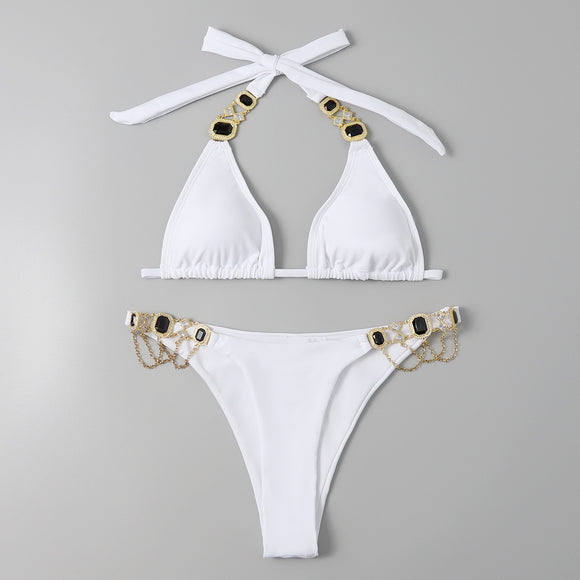 Traje de Baño Bandage Dividido para Mujer con Accesorios Dorados