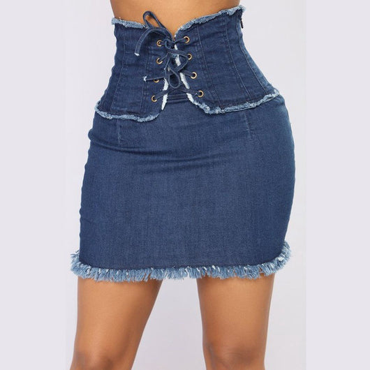 Falda Denim Cintura Alta Estilo Callejero Mini Lápiz con Bolsillos - Image 5