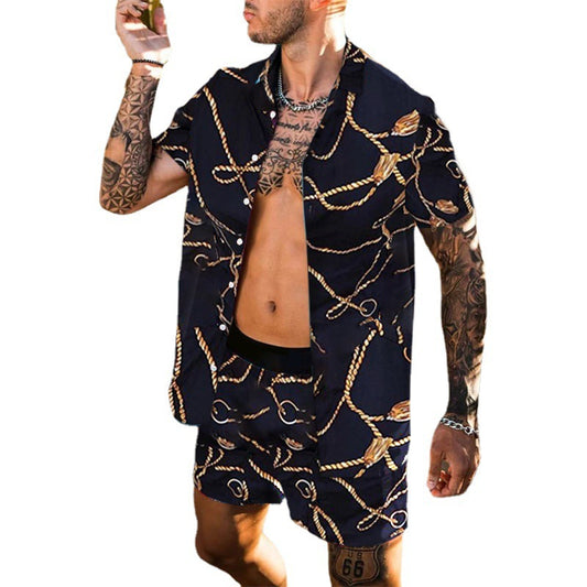 Conjunto de Camisa Suelta Estampada Manga Corta para Hombre Primavera - Image 2