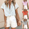 Blusa Suelta a Rayas con Solapa - Cardigan Femenino de Manga Corta