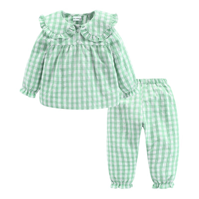 Pijama de Algodón Puro a Cuadros Otoño Bebé Cuello Muñeca Manga Larga