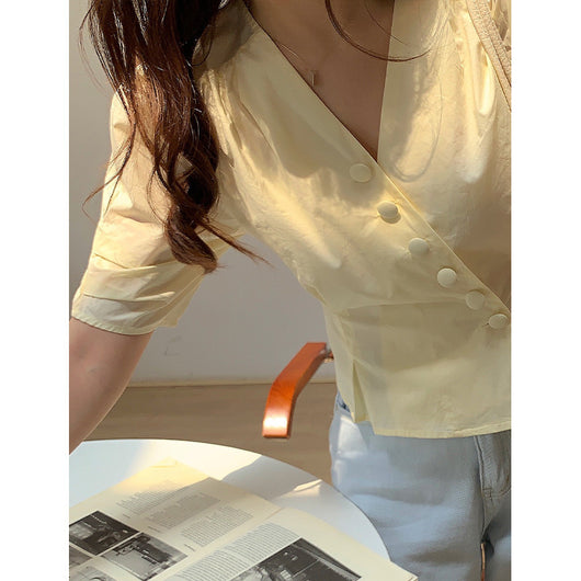 Blusa Corta Estilo Coreano con Mangas Abullonadas - Diseño Verano - Image 9