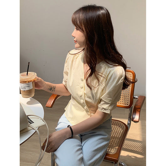 Blusa Corta Estilo Coreano con Mangas Abullonadas - Diseño Verano - Image 3