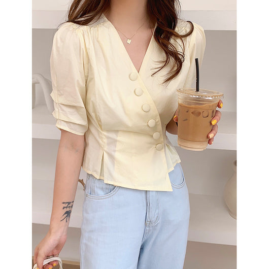 Blusa Corta Estilo Coreano con Mangas Abullonadas - Diseño Verano - Image 4