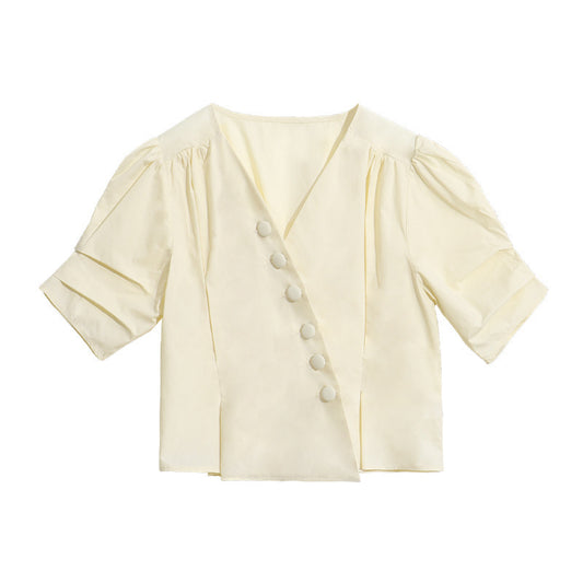 Blusa Corta Estilo Coreano con Mangas Abullonadas - Diseño Verano