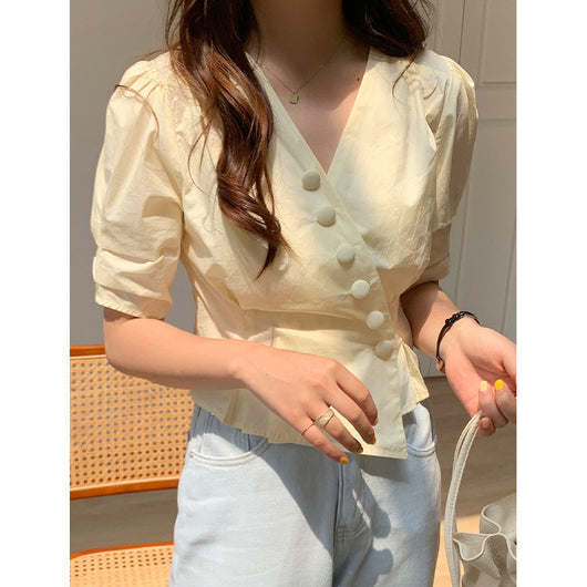 Blusa Corta Estilo Coreano con Mangas Abullonadas - Diseño Verano - Image 2