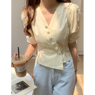 Blusa Corta Estilo Coreano con Mangas Abullonadas - Diseño Verano - Image 6