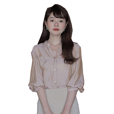 Blusa Suelta Japonesa Cuello Parado Manga 3/4 Dorado