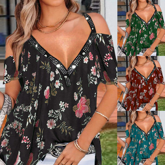 Blusa de Hombro Descubierto con Estampado Verano
