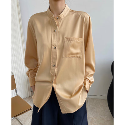Blusa Suelta de Cuello Redondo con Drapeado Brillante y Tela Ligera para Mujer - Image 10