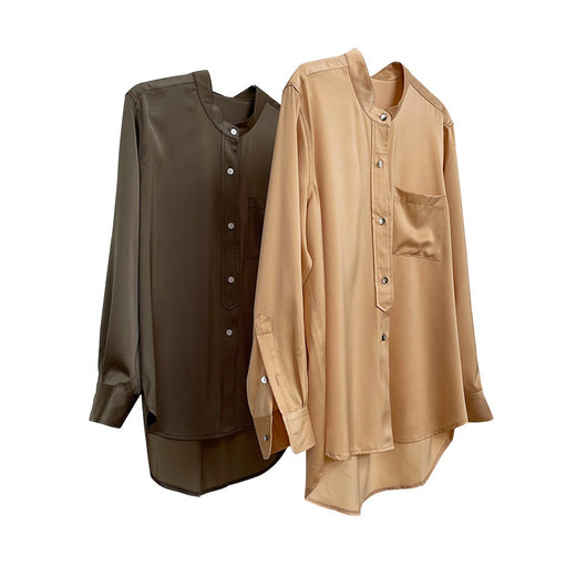 Blusa Suelta de Cuello Redondo con Drapeado Brillante y Tela Ligera para Mujer - Image 5