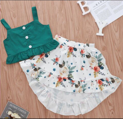 Conjunto de Verano para Niña - Blusa Floral y Falda Playa (1-5 años)