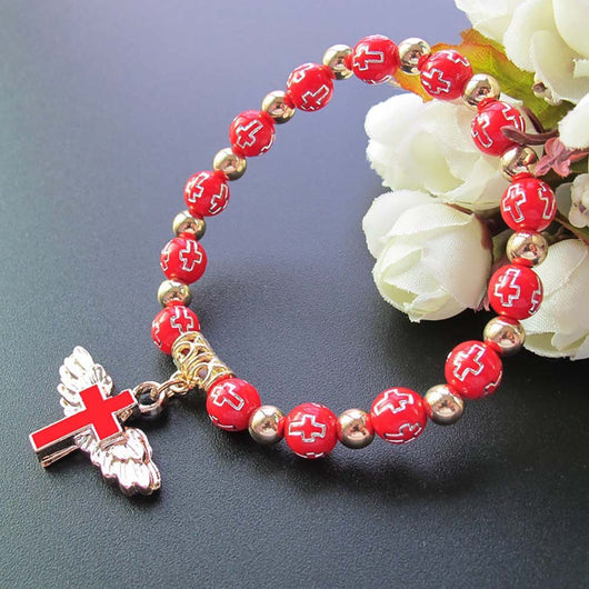 Pulsera Rosario con Cruz de Ángel y Gotas de Aceite en Acrílico Bronceado - Image 11