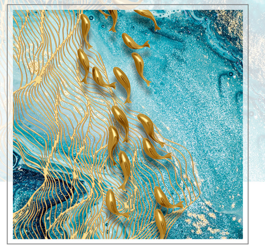 Cuadro Pez Dorado Abstracto Mármol Nórdico - Image 4