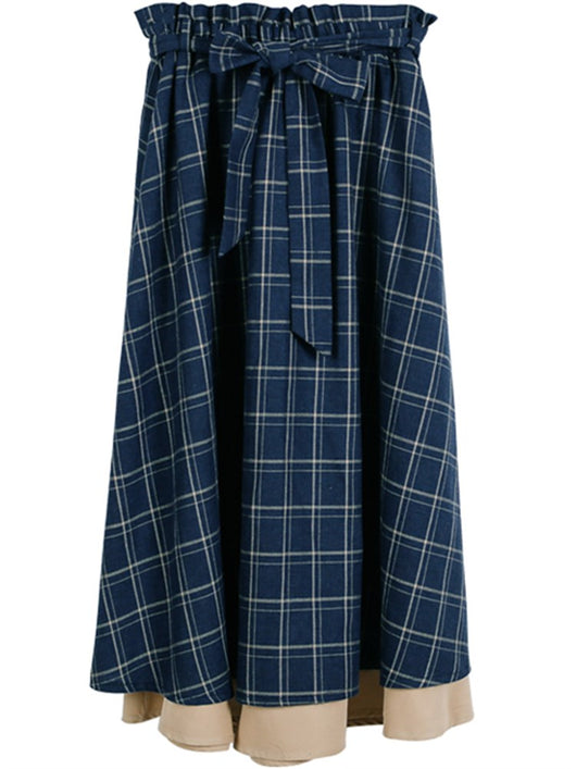 Falda Escocesa Azul Midi Estilo Colegiala Retro - Image 14