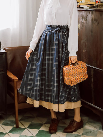 Falda Escocesa Azul Midi Estilo Colegiala Retro - Image 5