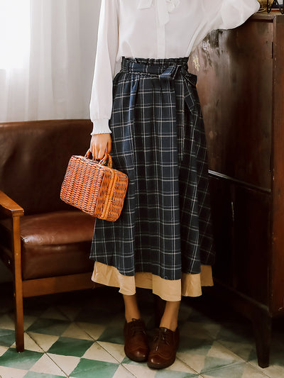 Falda Escocesa Azul Midi Estilo Colegiala Retro - Image 6